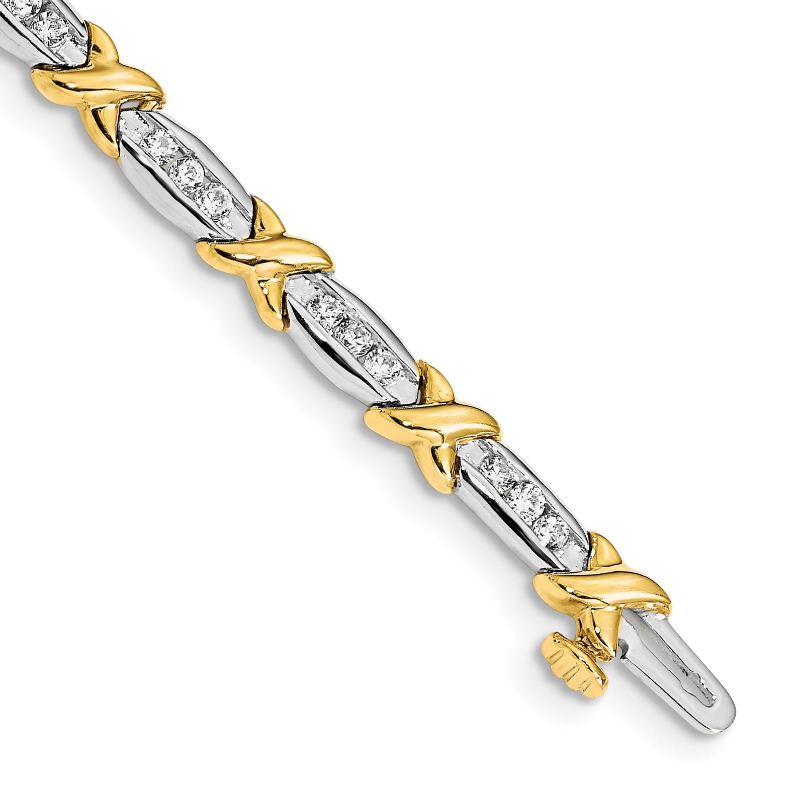 14k Two-tone Polished Complete 1 carat Diamond X-design 6.5in Bracelet BM4618