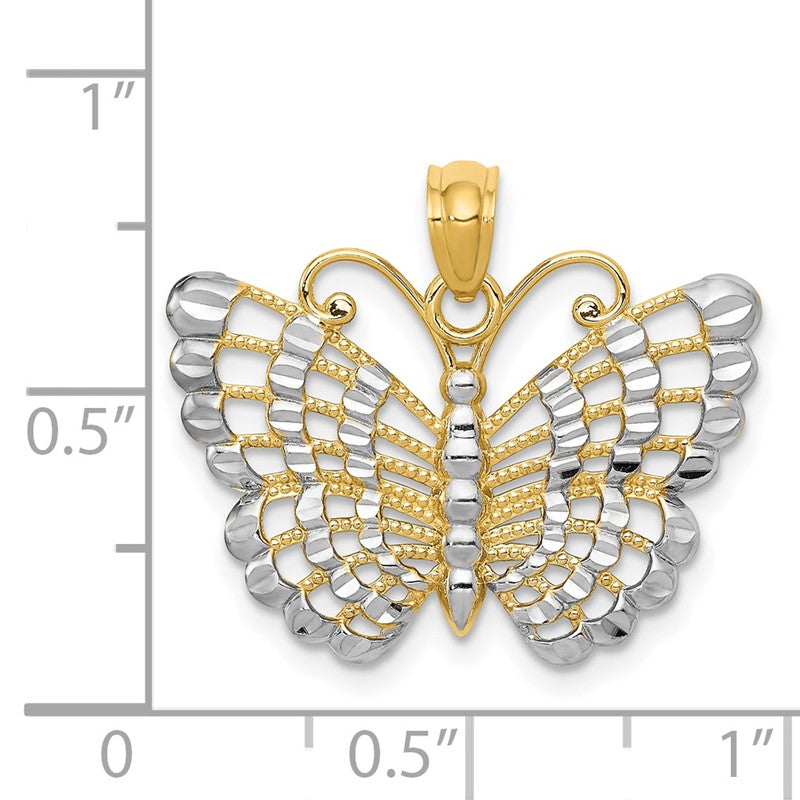14k and White Rhodium Diamond-cut Butterfly Pendant K3236