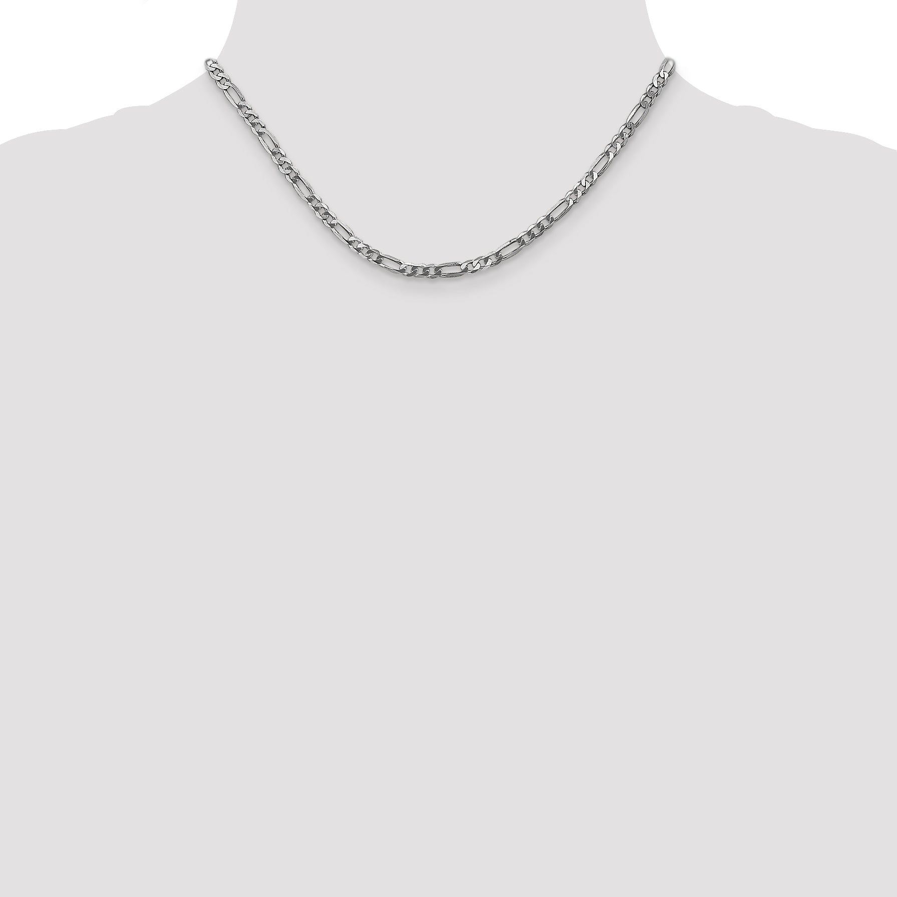 14K White Gold 26 inch 4mm Flat Figaro with Lobster Clasp Chain WFIG100