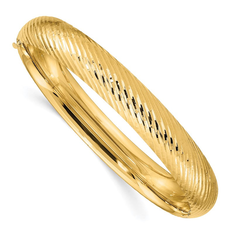 14k 7/16 Polished Textured 10.00mm Hinged Oval Bangle Bracelet DB655