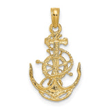 14k Small Anchor with Rope and Ships Wheel Pendant K3078