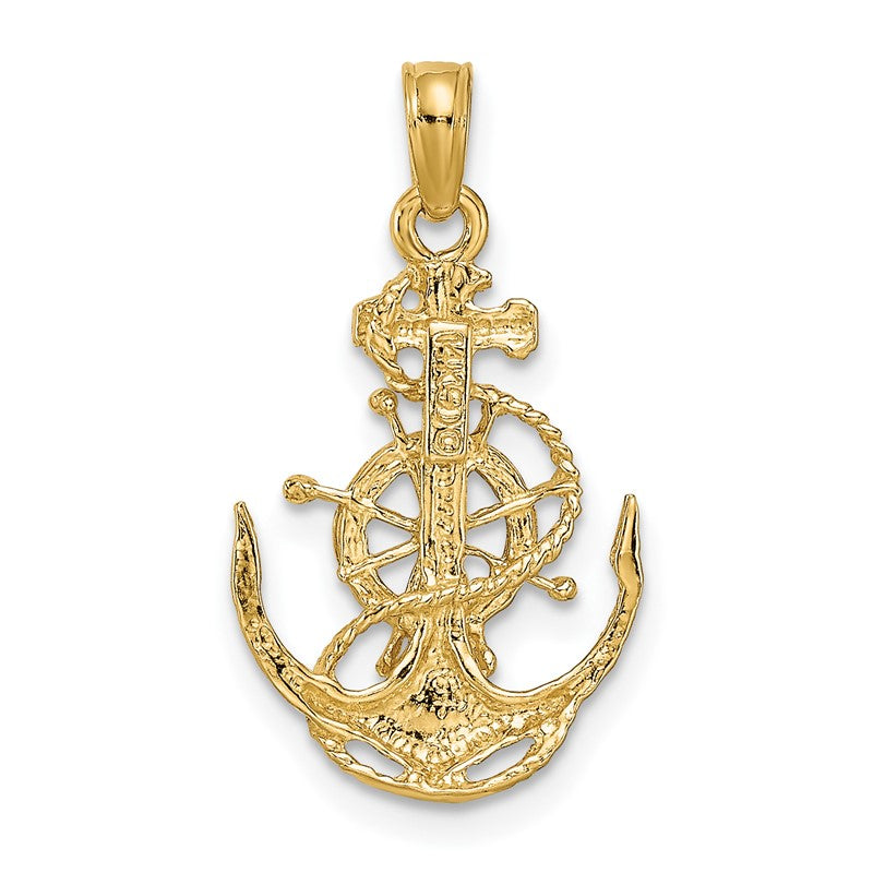 14k Small Anchor with Rope and Ships Wheel Pendant K3078