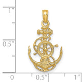 14k Small Anchor with Rope and Ships Wheel Pendant K3078