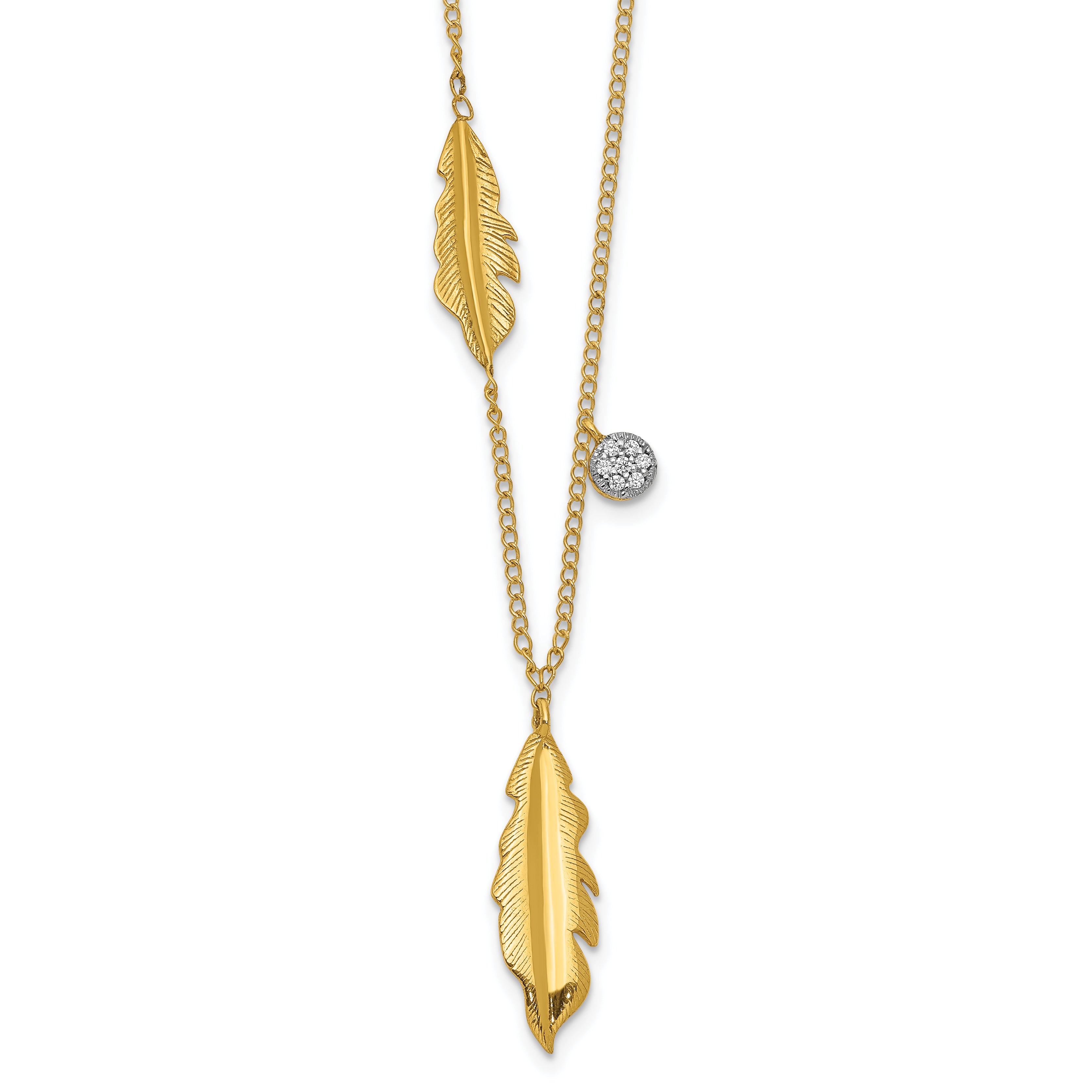 14k Polished .03 carat Diamond and Feathers 18 inch Necklace PM4701