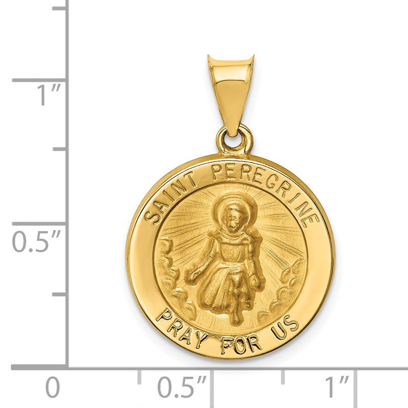 14k Polished and Satin Hollow St Peregrine Medal Round Pendant XR1378