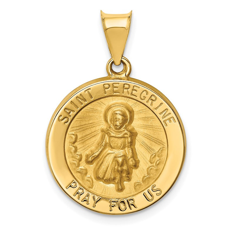 14k Polished and Satin Hollow St Peregrine Medal Round Pendant XR1378