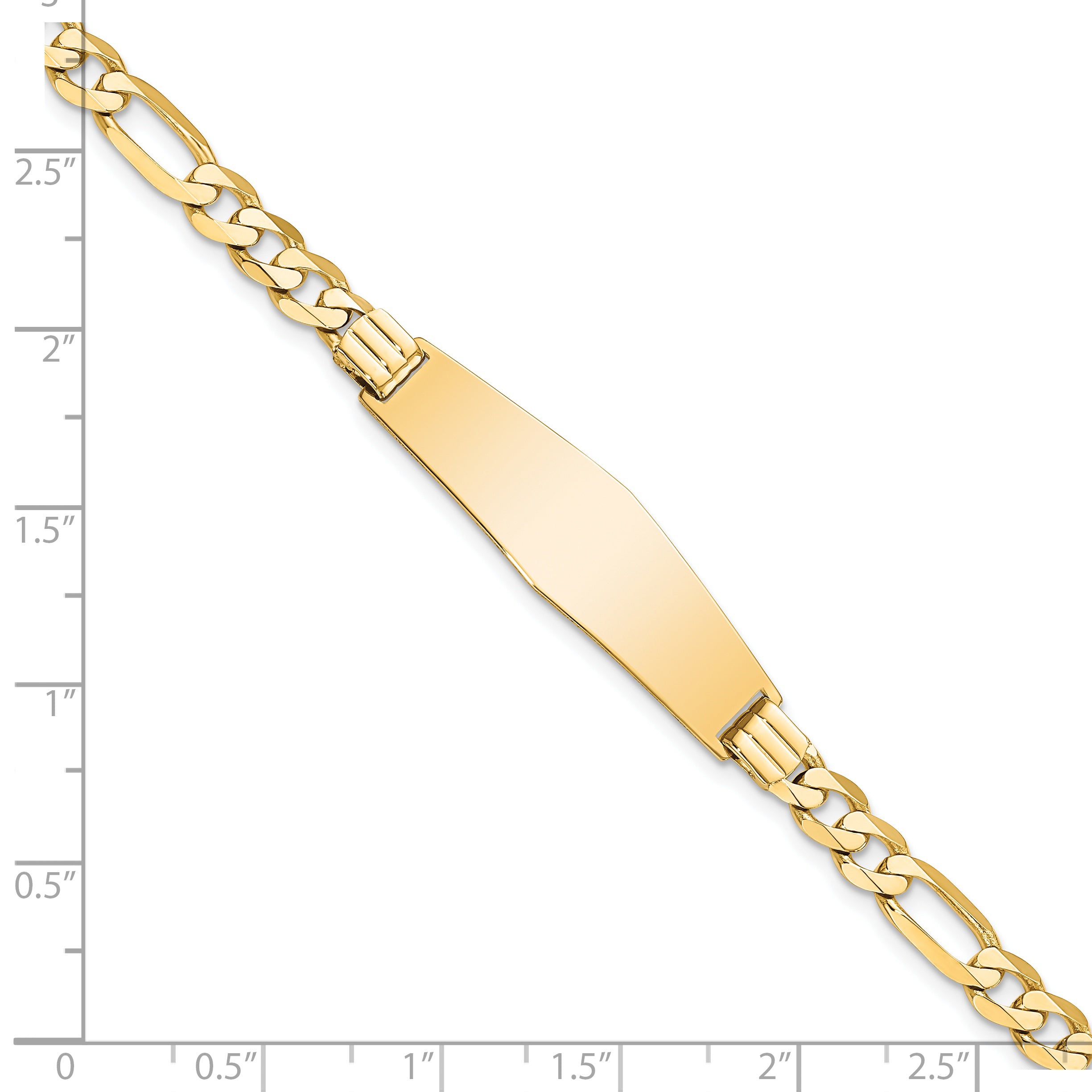 14k Polished Solid Chain/Solid Plate Flat Figaro Link Soft Diamond Shape 33x9mm Plate 7 inch ID Bracelet LID78C