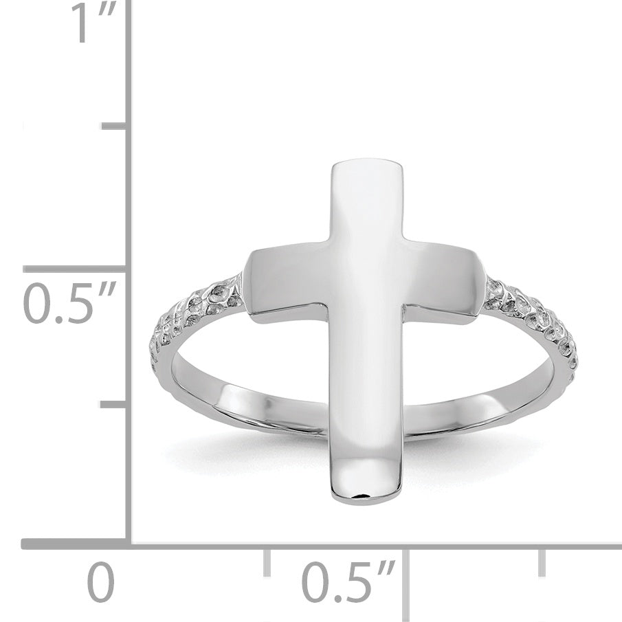 14k White Gold Polished and Textured Cross Ring K5741