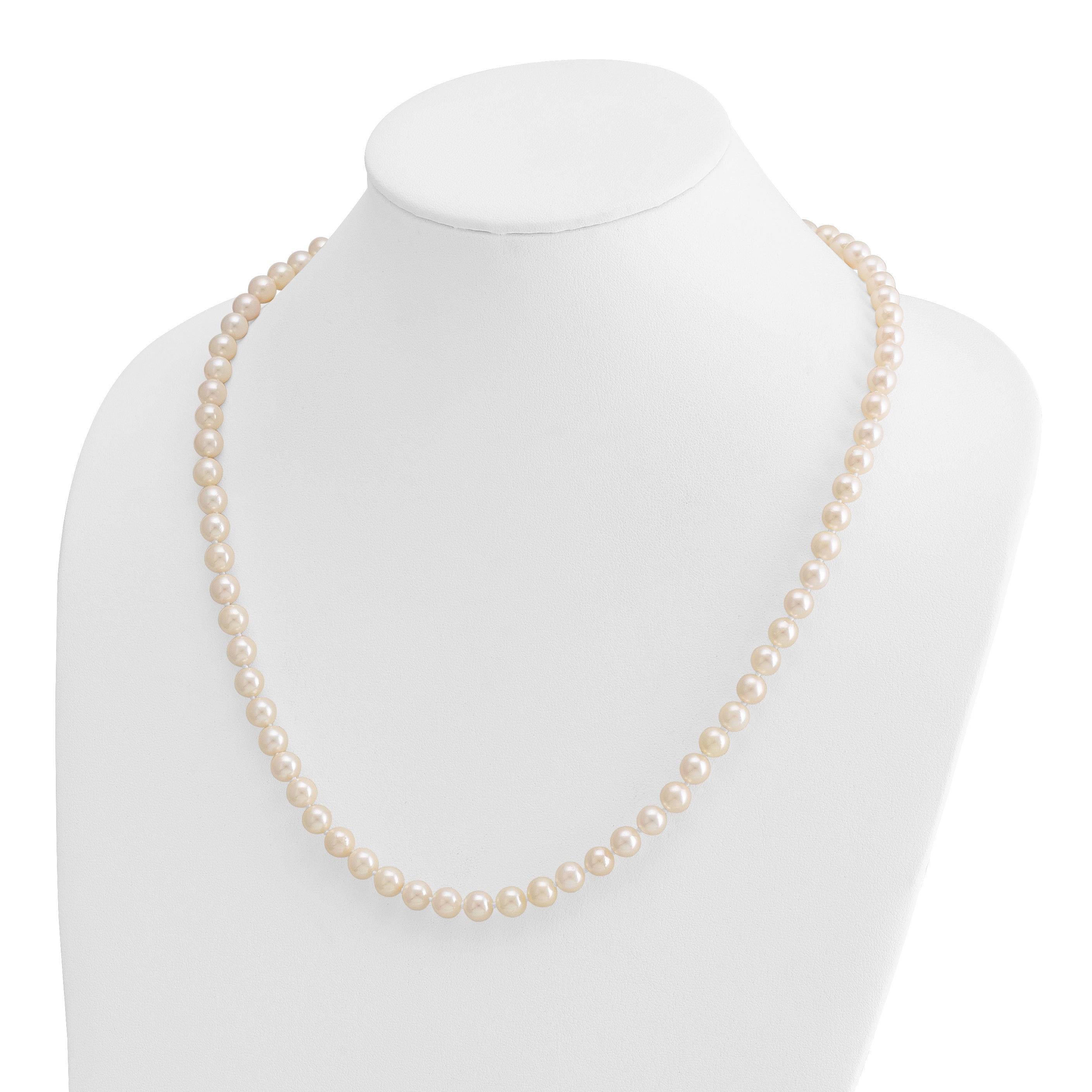 14k 7-8mm White Round Akoya Saltwater Cultured Pearl 16 inch Necklace PL70AA