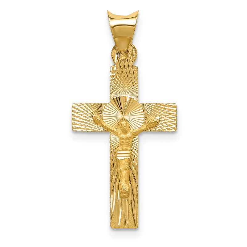14k Polished Satin and Diamond-cut Crucifix Pendant K5540