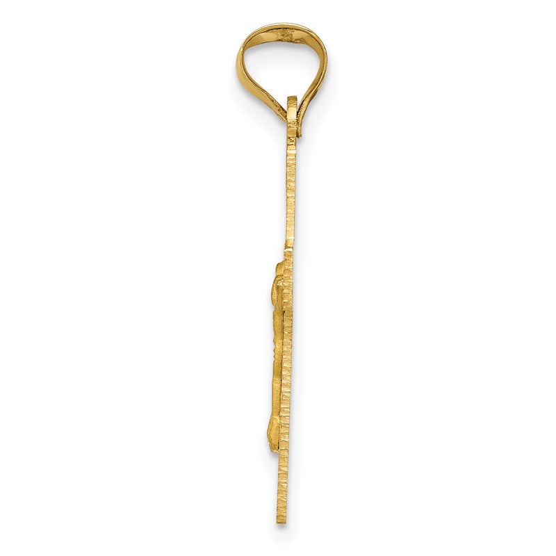 14k Polished Satin and Diamond-cut Crucifix Pendant K5540