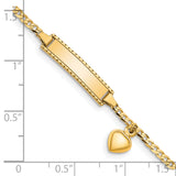 14k Polished Solid Chain/Solid Plate Heart Dangle Curb Link 21x5mm Plate 6 inch Baby/Child ID Bracelet BID95