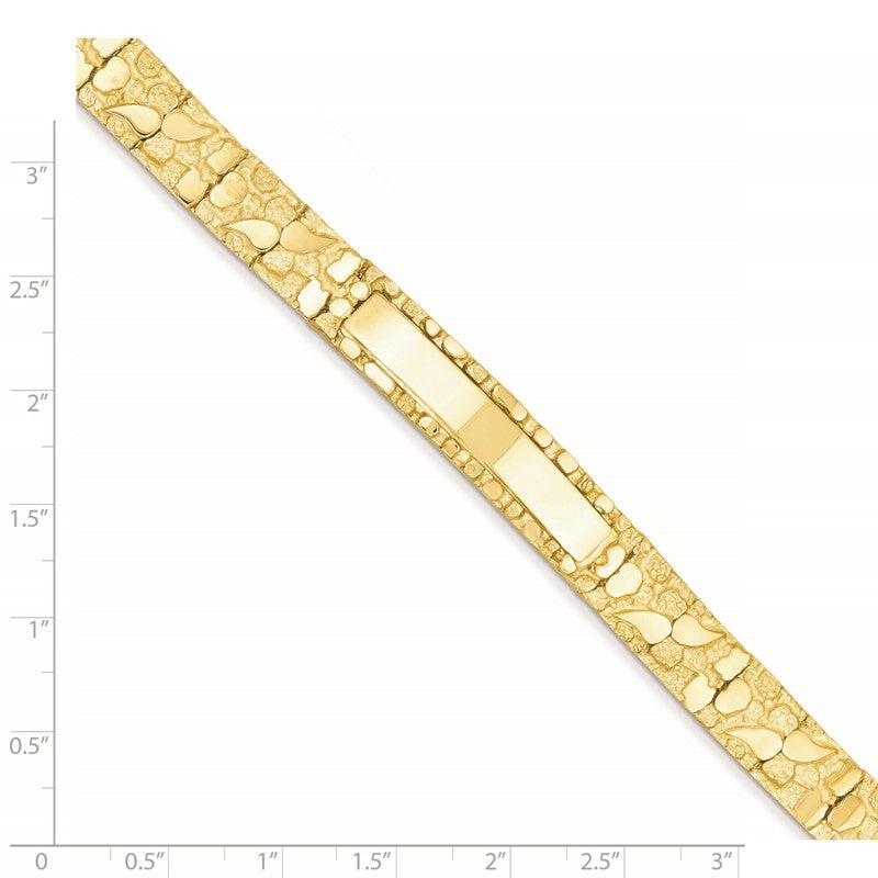 14k Polished Solid 10.0mm Nugget 38x10mm Plate 7 inch ID Bracelet NUGID10