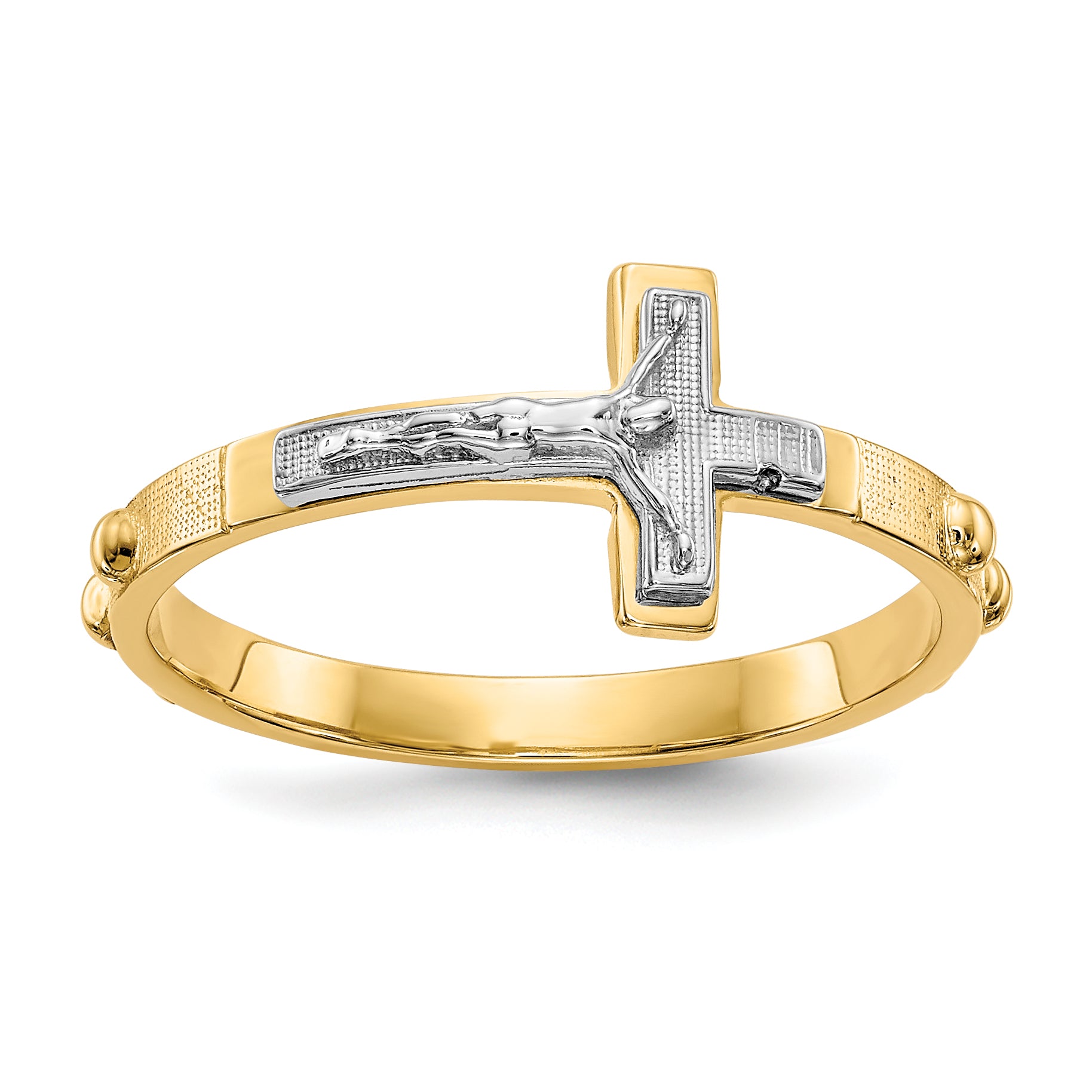 14K Two-tone Crucifix Rosary Ring K3967