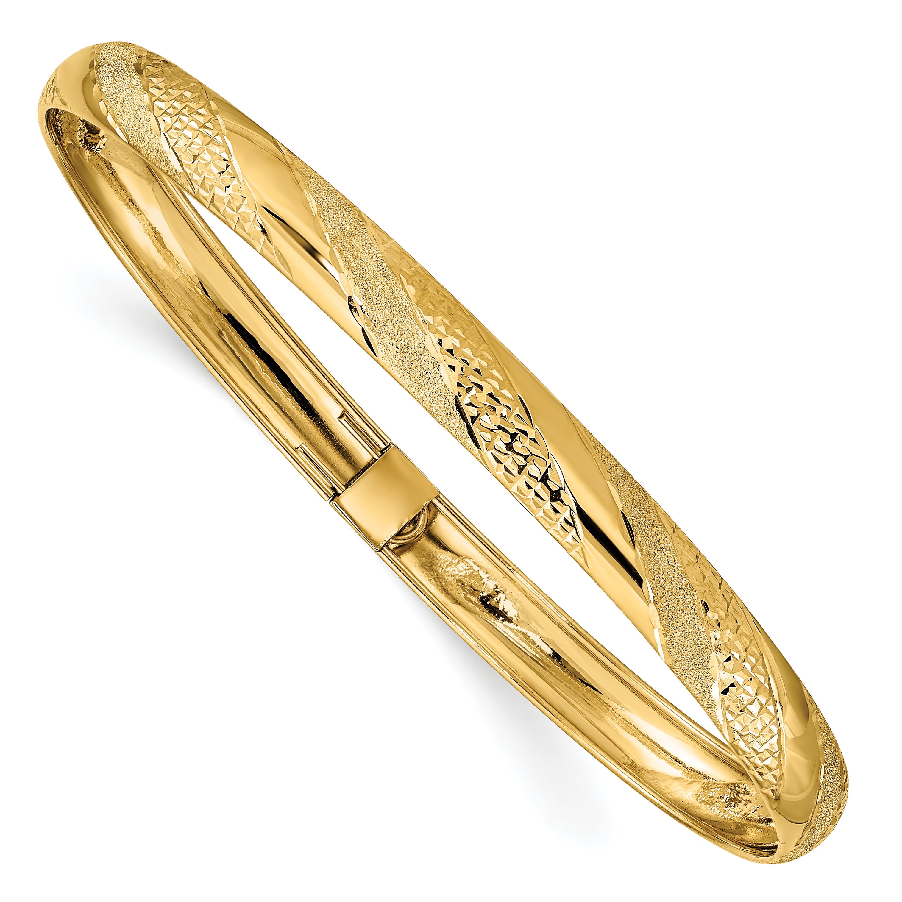 14k Polished Textured and Diamond-cut Twist Pattern 6.20mm Flexible Oval Bangle Bracelet DB697