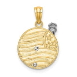 14k Two-tone Lady Liberty on American Flag Disk Pendant C3079
