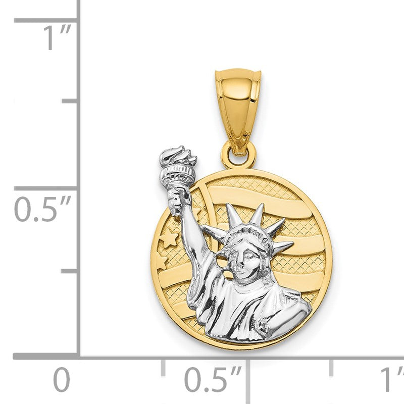 14k Two-tone Lady Liberty on American Flag Disk Pendant C3079