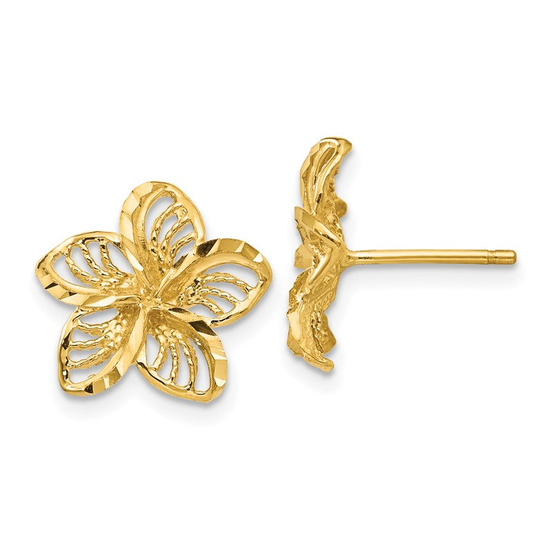 14K Diamond-cut Filigree Plumeria Post Earrings TC731