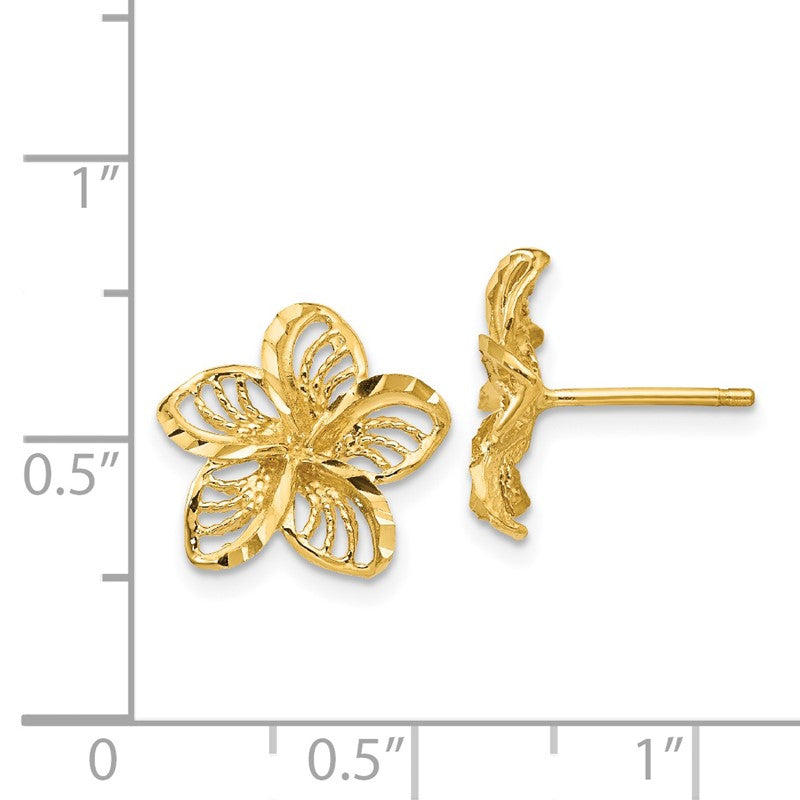 14K Diamond-cut Filigree Plumeria Post Earrings TC731