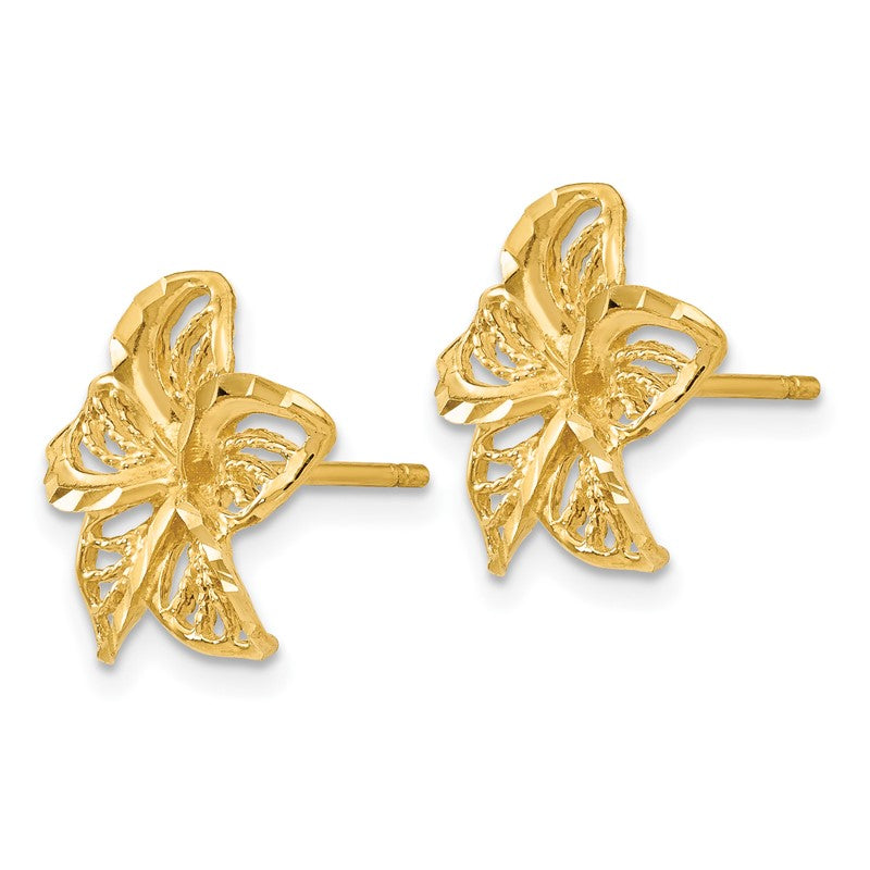 14K Diamond-cut Filigree Plumeria Post Earrings TC731