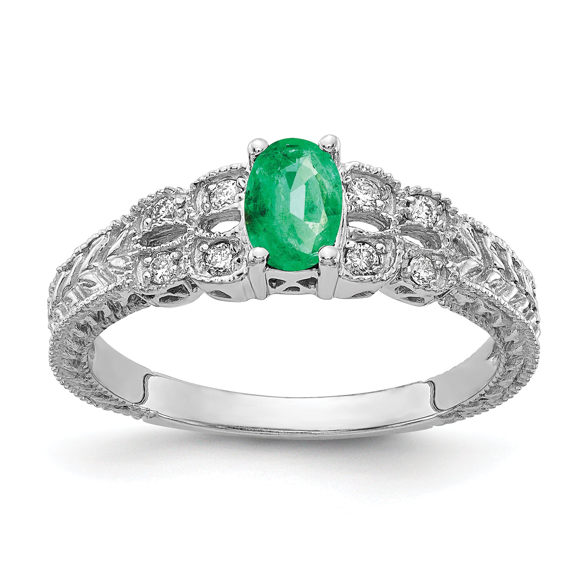 14k White Gold 6x4mm Oval Emerald AA Diamond ring Y2065E/AA