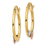 14K Yellow & Rose Gold w/ Rhodium Diamond Cut Flower Hoop Earrings TL745
