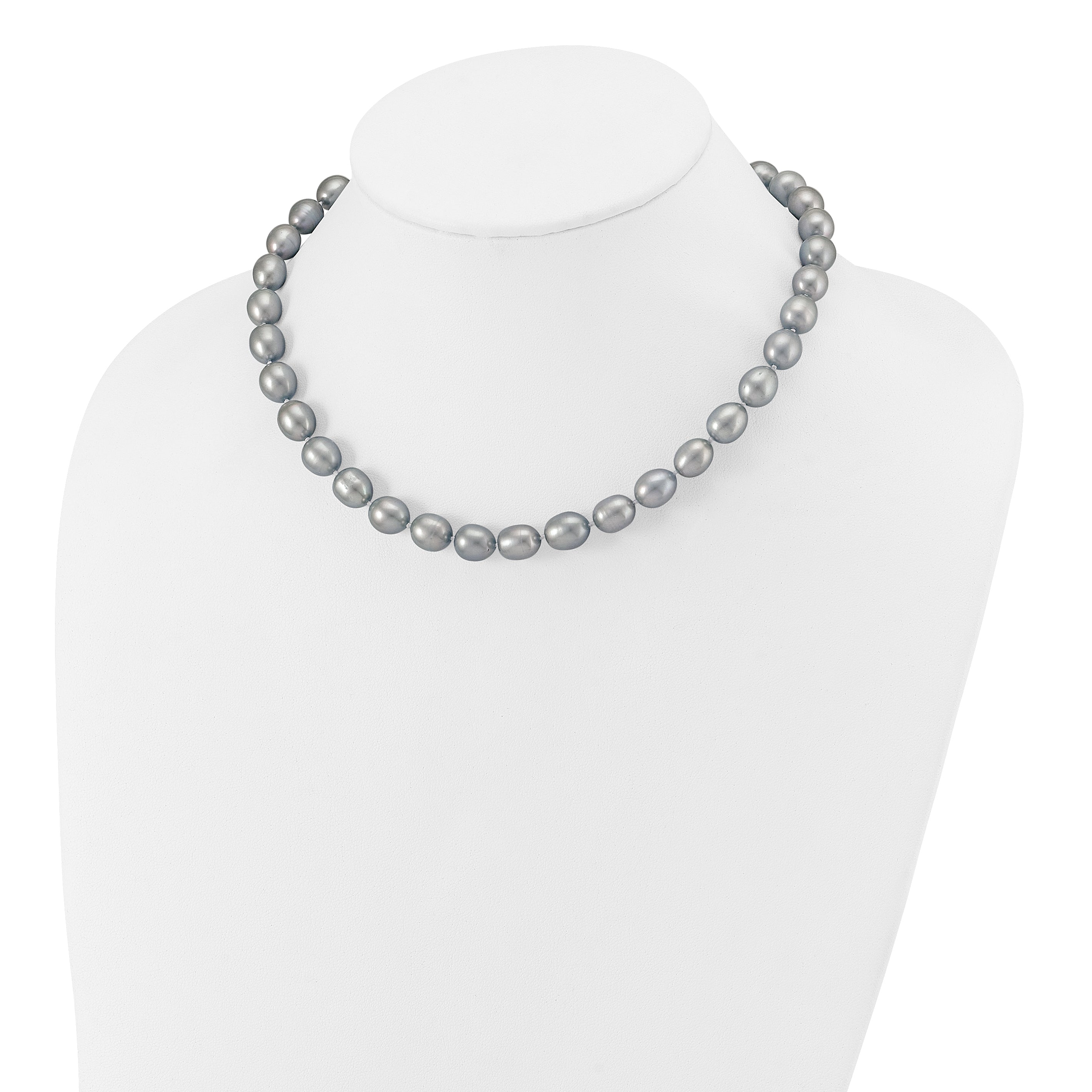 14k White Gold 8-9mm Grey Rice Freshwater Cultured Pearl 16 inch Necklace XF415