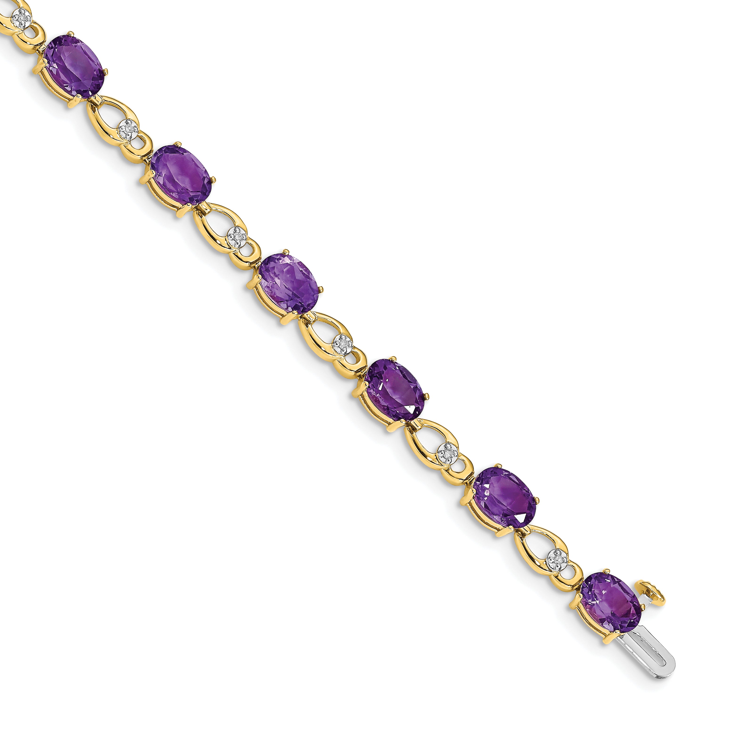 14k Complete Oval Amethyst and Diamond Fancy Link 7 inch Bracelet BM4496