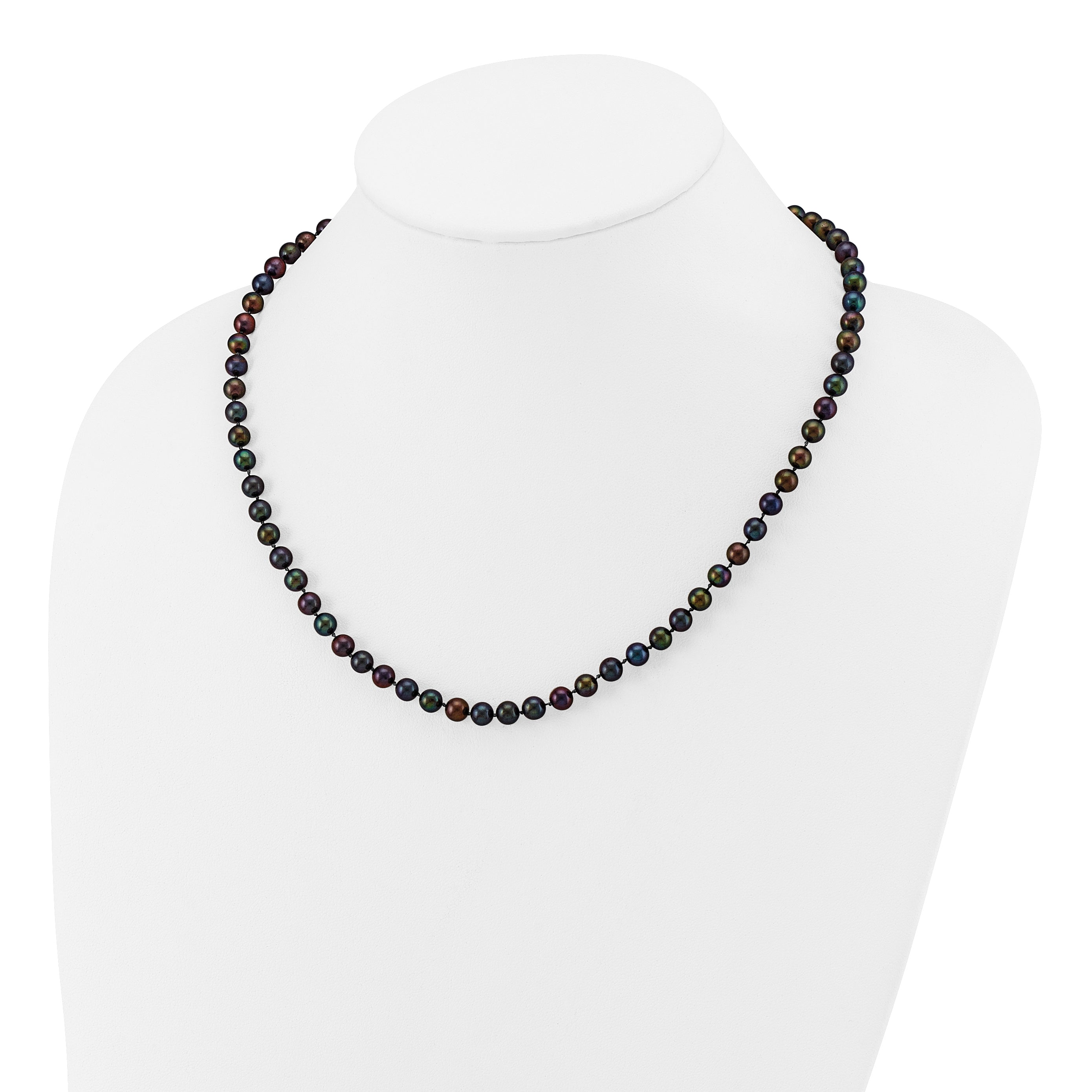 14k 5-6mm Black Near-Round Freshwater Cultured Pearl 16 inch Necklace BPN050