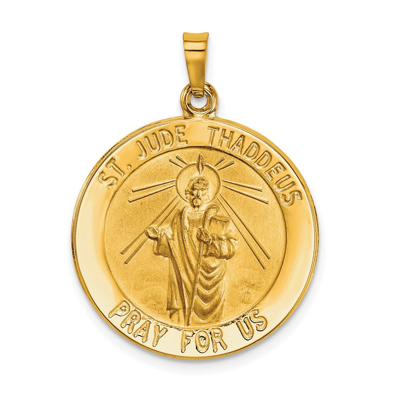 14k Polished and Satin Hollow Saint Jude Thaddeus Medal Round Pendant XR512