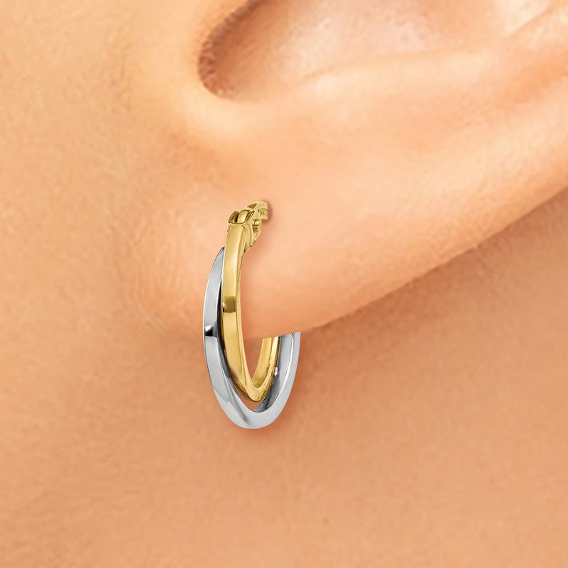 14k Two-tone Polished Hollow Hoop Earrings TL697