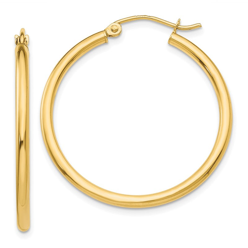 14k 2x30mm Polished Lightweight Tube Hoop Earrings T914L