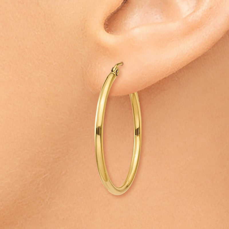 14k 2x30mm Polished Lightweight Tube Hoop Earrings T914L