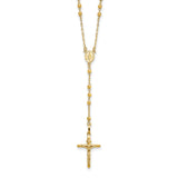 14k Polished Crucifix and Miraculous Medal with 3mm Mirror Beads Semi-solid 24 inch Rosary Necklace SF2065