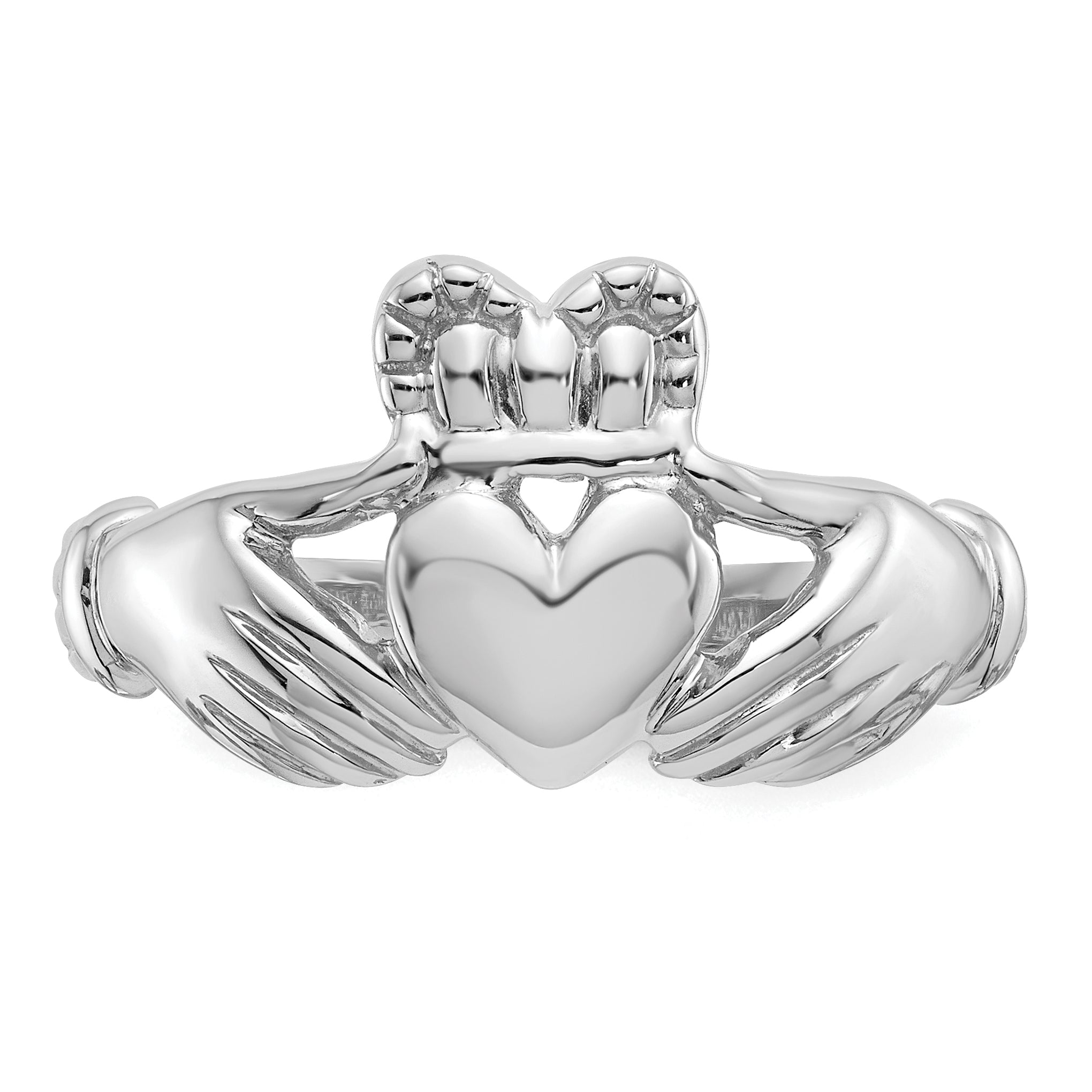 14k White Gold Mens Polished Claddagh Ring K4775