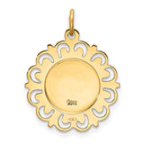 14k Polished and Satin Solid Our Lady of Lourdes Medal Scalloped Edge Round Pendant XR649