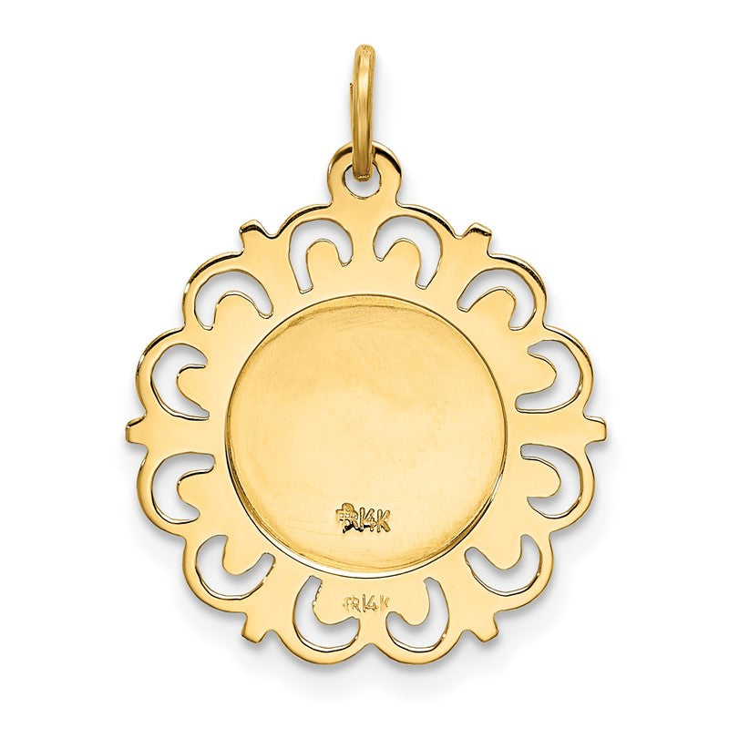 14k Polished and Satin Solid Our Lady of Lourdes Medal Scalloped Edge Round Pendant XR649