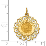 14k Polished and Satin Solid Our Lady of Lourdes Medal Scalloped Edge Round Pendant XR649