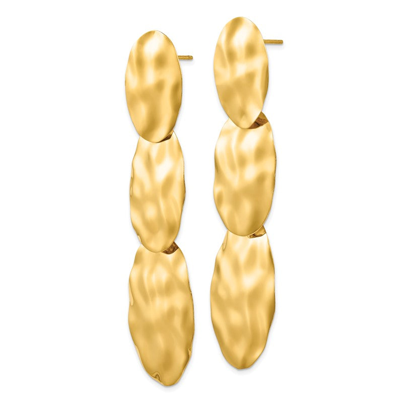 14k Polished Hammered Graduated 3-Circle Dangle Post Earrings E879