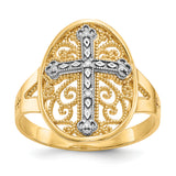 14k Two-tone Diamond Cross in Filigree Oval Ring K5120