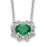 14k White Gold Diamond and Oval Emerald Fancy East-West 18 inch Necklace PM4025