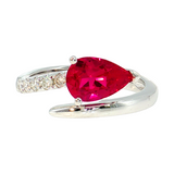 14K White Gold Pear Ruby & Diamond Shared Prong Ring (1.76 TCW)
