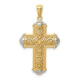 14K and White Rhodium Diamond-cut Reversible Cross Pendant C4699