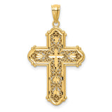 14K and White Rhodium Diamond-cut Reversible Cross Pendant C4699
