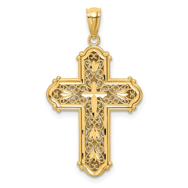14K and White Rhodium Diamond-cut Reversible Cross Pendant C4699