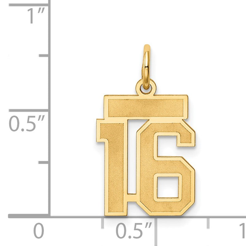14k Small Satin Number 16 Charm LSS16