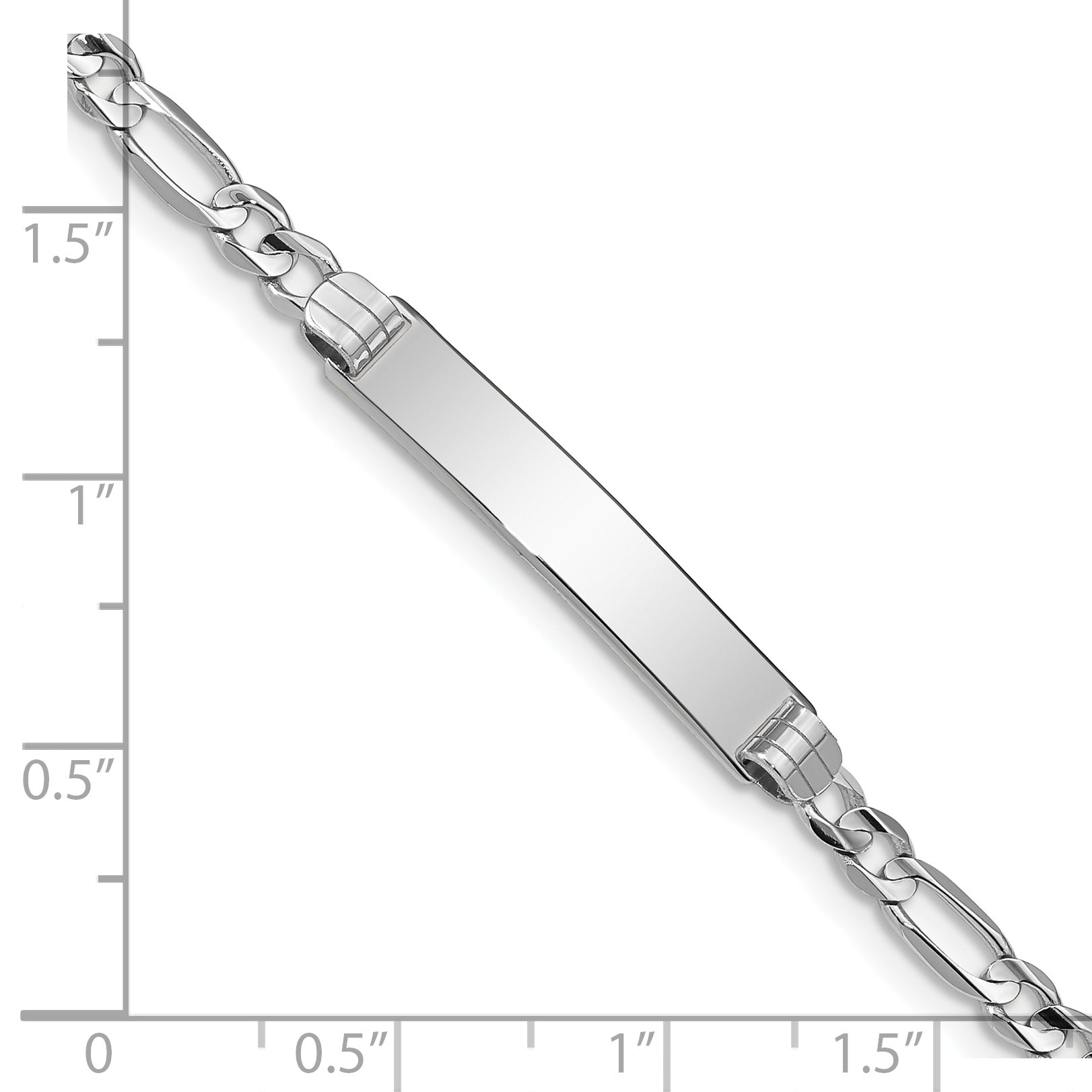 14k White Gold Polished Solid Chain/Solid Plate Figaro Link 25x5mm Plate 7 inch ID Bracelet FG100IDW