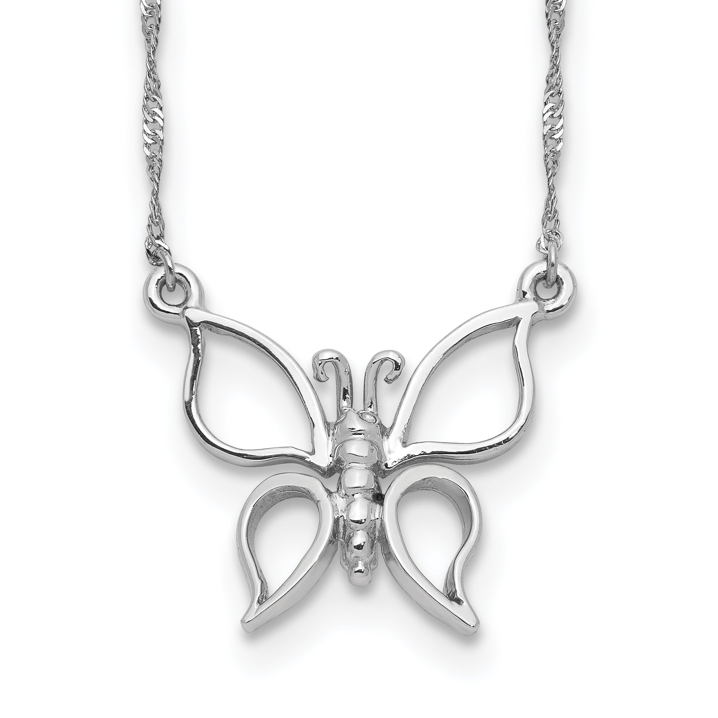 14k White Gold Polished Open Butterfly 17 inch Necklace SF2274