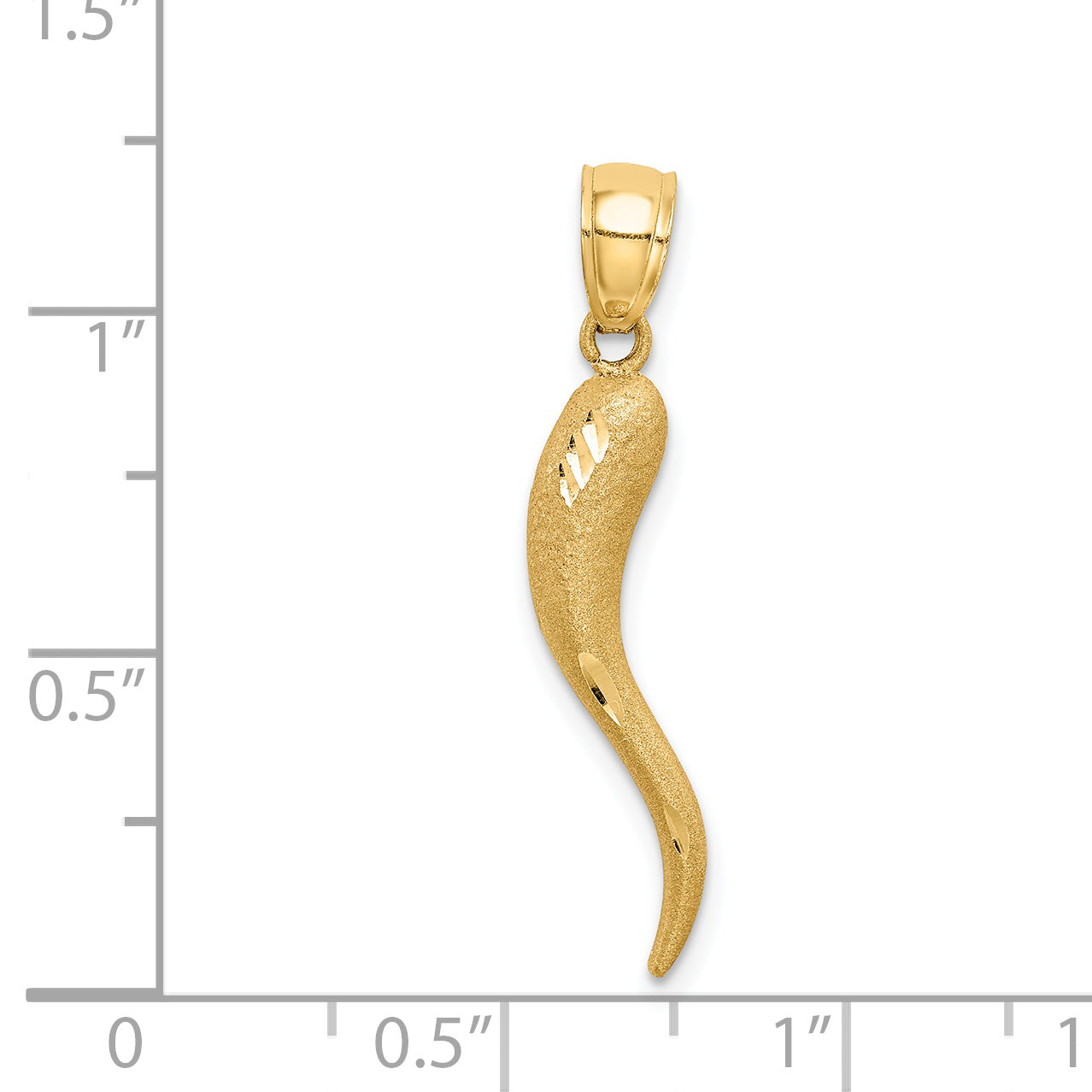 14k Solid Diamond-cut 3-D Italian Horn Charm M2711