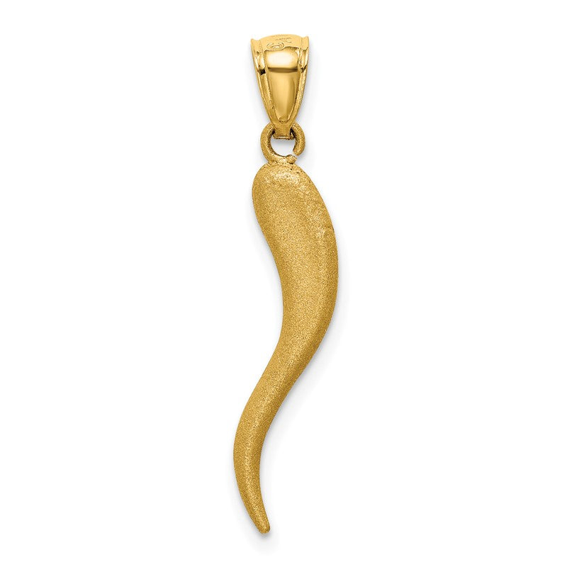 14k Solid Diamond-cut 3-D Italian Horn Charm M2711